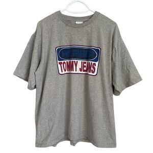 Vintage 90's Tommy Jeans Hilfiger Gray T-Shirt Size Large